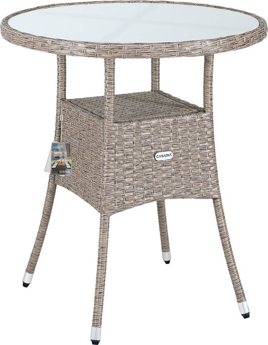 Casaria Bijzettafel - Rond 60cm Weerbestendig Polyrattan - Grijs Beige