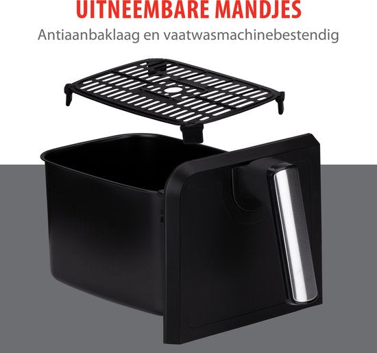 alpina Dubbele Airfryer XL 8L - Heteluchtfriteuse voor 4 tot 8 Personen - Inhoud 2x4L - Digitaal Display - Air Fryer 1700 W - Sync Finish Functie - Zwart
