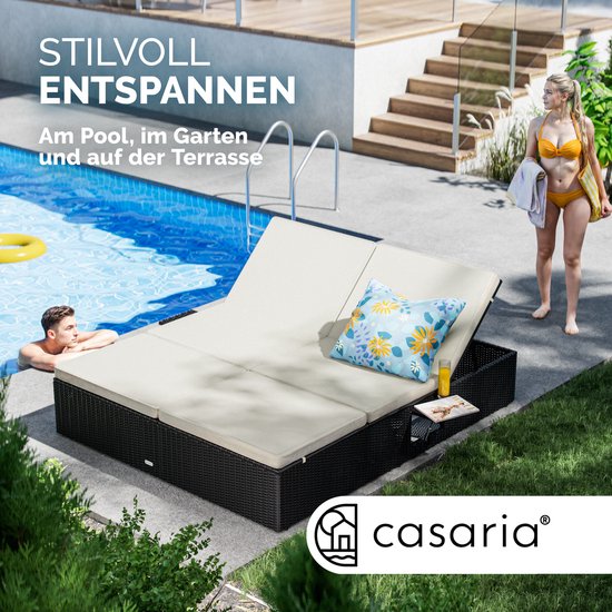 Casaria Ligbed - Tweepersoons Polyrattan 200x160cm Verstelbaar - Zwart