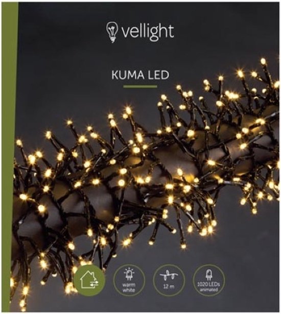 Kuma LED, lichtslinger, 12 m, 1020 leds, warmwit, zwarte kabel, voor binnen en buiten, modulator, 24 V
