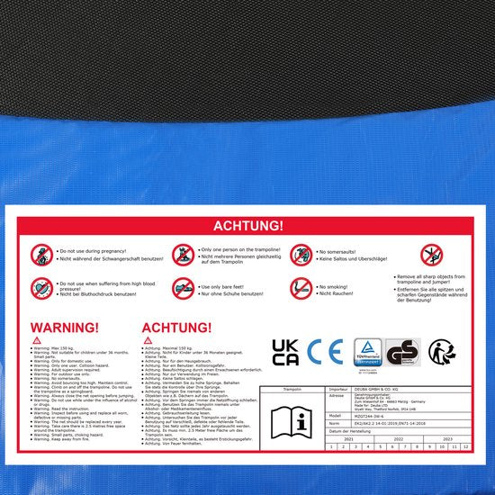 Monzana Trampoline - 305cm Incl Veiligheidsnet Rand Ladder - Blauw
