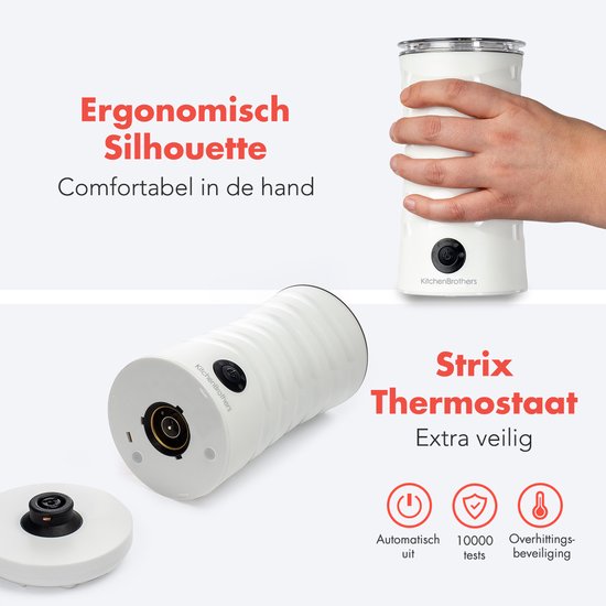 KitchenBrothers Elektrische Melkopschuimer - 4-in-1 - Melkklopper - 240 ML - Handige Melkschuimer - Wit
