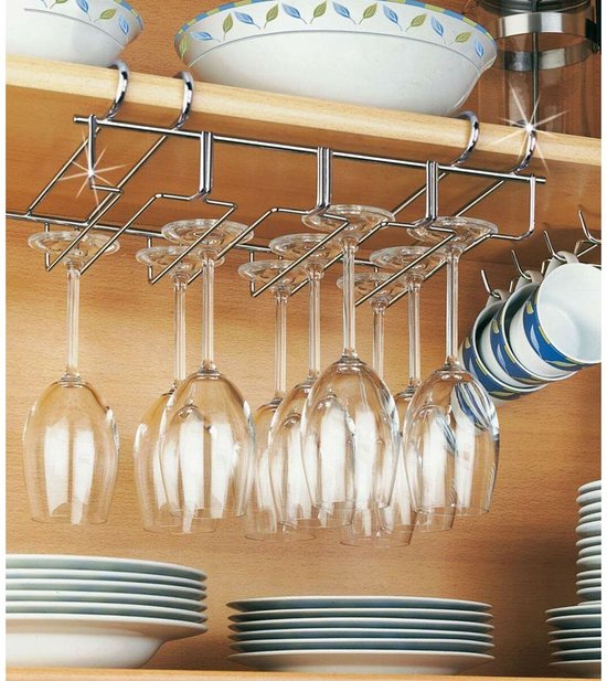 Wijnrek voor 12 glazen - 34x25x9cm - Zilverkleurig metaal - 12 wijnglazen