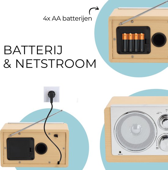 Denver Draagbare FM Radio - Retro - Werkt op batterijen of netstroom - Keukenradio - AM - FM - TR63 - Hout