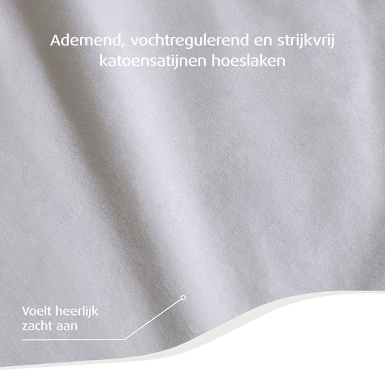 Home by TEMPUR® - Topper Hoeslaken - Wit - 90 x 200 x 9 cm - Katoensatijn - Strijkvrij - Geschikt voor Droger