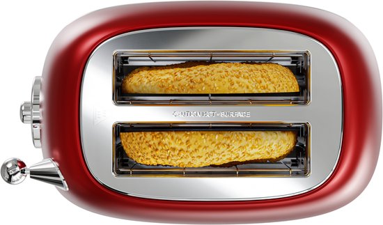 KitchenBrothers Retro Broodrooster - Toaster - 6 Warmteniveaus - 2 Extra Brede Sleuven - 815W - Rood