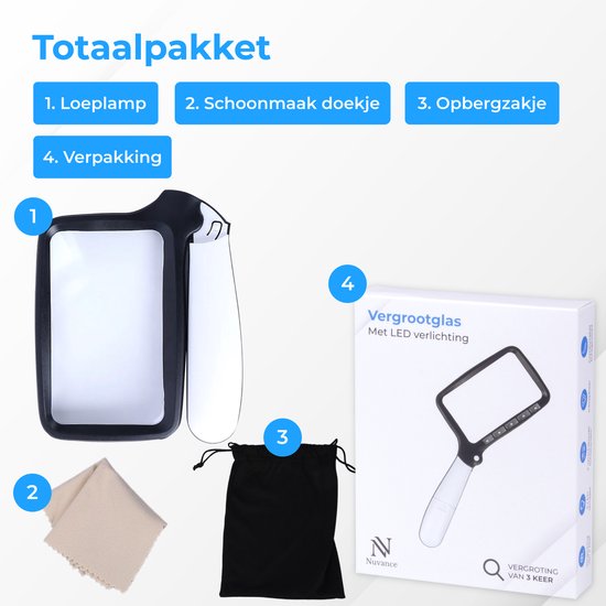 Nuvance - Vergrootglas met Verlichting - Loep - Vergrootspiegel - Loeplamp met Led Verlichting - Leesloep voor Volwassenen en Ouderen