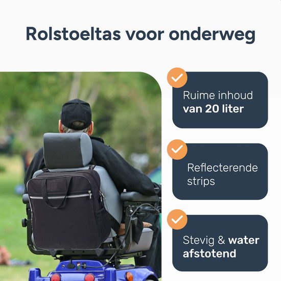 Alyze Rolstoeltas met reflectiestreep - Waterdicht -Ggrote opbergtas - Geschikt voor rolstoel, scootmobiel & rollator - zwart - Rrolstoelaccessoires