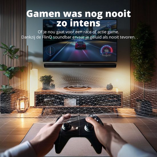 FlinQ Soundbar – Bluetooth 5.3 & Ingebouwde Subwoofer – 80W – 92 x 8,6 x 7,5 cm – Zwart