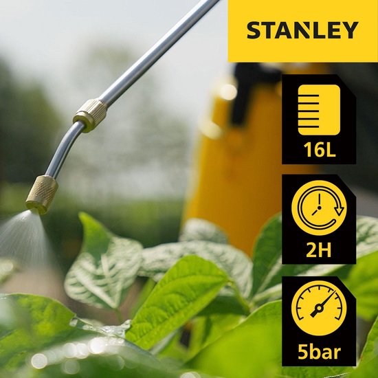 Stanley Druksproeier 16 L rug, rugsproeier tuin, drukspuit, elektrisch, heroplaadbare batterij lithium, telescopische lans, regelbare sproeikop, autonomie 2 h, max. 5 bar, 0.60 l/minuut, geel/zwart