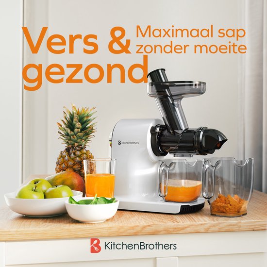 KitchenBrothers Slowjuicer - Compact - Juicer - Groenten en Fruitpers - 45 mm - 500 ml - Wit