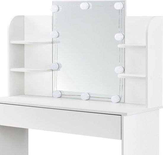 Schminktafel / kaptafel Bella - Wit - Incl. Spiegel & LED Verlichting