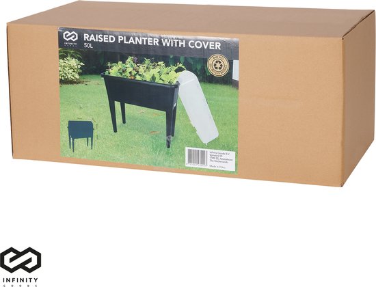 Infinity Goods Kweektafel Op Poten XXL - Kweekbak - Rechthoekig - 76 x 37 x 85 cm - 70L - Buiten Binnen - Deksel - Zwart