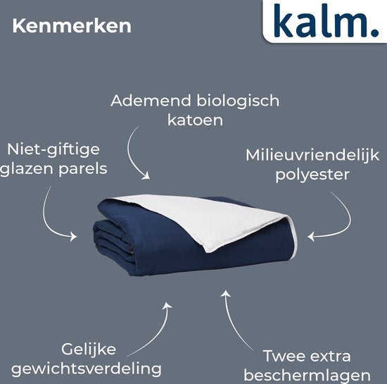 Kalm 4-Seizoens Duvet cover 2 Persoons - Verzwaringsdeken hoes - 200x220 cm - Luchtig & Ademend - Wit & Navy Blauw