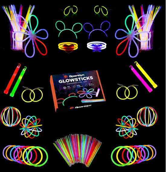 Sparklyn XXL Glow in the Dark Stick Set - 380st Glowsticks met accessoires - Breekstaafjes - Neon Party