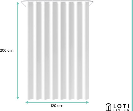 Loti Living Douchegordijn Anti Schimmel – Wit - Inclusief ringen – Waterdicht - Polyester - Douchegordijn 120x200 cm