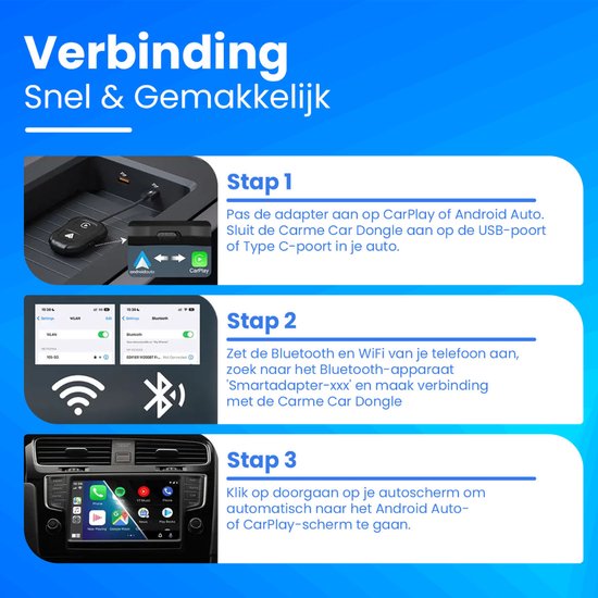 CarMe Luxe 2-in-1 Autodongle - Draadloos CarPlay & Android Auto - 2024 Model - Zwart