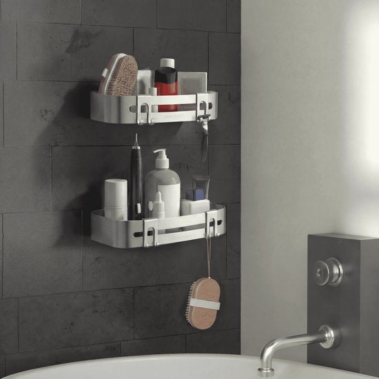 Sanicraft® Doucherekje - Zonder Boren - Geschikt voor elk type Muur - Hangend - Roestvrij - 2 Stuks - Mat Zilver
