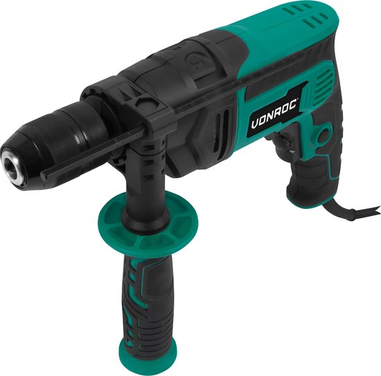 VONROC PRO Klopboormachine 850W - Ø13mm – metalen snelspanboorkop – variabele snelheid – 3m rubberen kabel - Incl. Diepte aanslag en extra handgreep