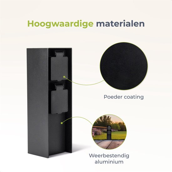Luft Tuinstopcontact - Op zuil met zijaarding - 2 Stopcontacten - Tuinpaal - Buiten - Waterdicht - Paal - Doos - Contact - IP44 - Mat zwart - Doos - Met - Stopcontact