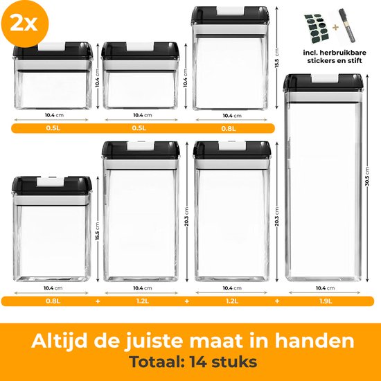 Stosh Voorraadpotten - Voorraadbussen - Snoeppot - 14 Stuks - BPA vrij - Kunststof