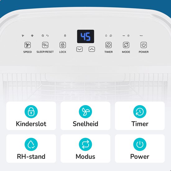 Bloomfold Luchtontvochtiger - 25L per Dag - Incl. Was-droog Functie - Geschikt voor Woonkamer, Slaapkamer, Kelder & Badkamer - Dehumidifier - Wit