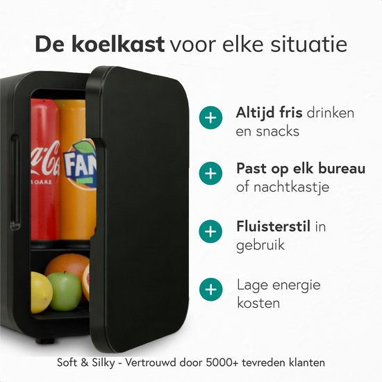 Soft & Silky Mini Koelkast Fridge – Voorzien Van Dual Power Supply En Koel En Verwarmingsfunctie En Compact Draagbaar Ontwerp – Voor Slaapkamer En Auto – Zwart Kunststof – 5 Liter