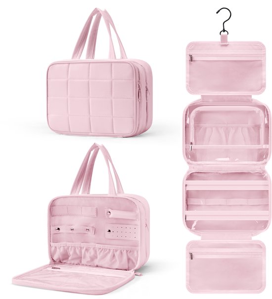 SC Travel Essentials Toilettas - Ophangbare Make-up Organizer en Sieradenhouder - Waterdicht en Compact - Ideaal voor Reizen en Dagelijks Gebruik - Roze