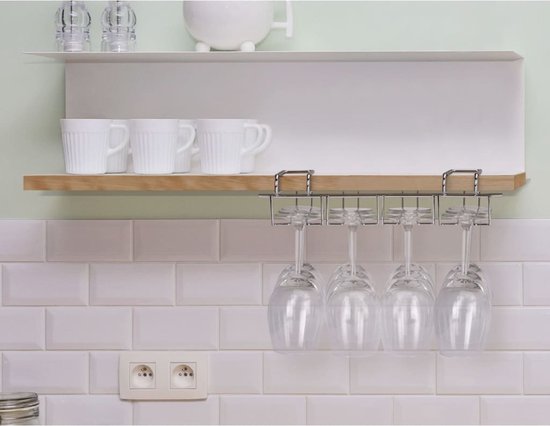 Wijnrek voor 12 glazen - 34x25x9cm - Zilverkleurig metaal - 12 wijnglazen