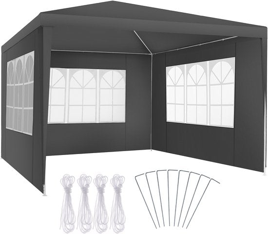 Tectake Partytent - Paviljoen - Opvouwbaar - Met Zijwanden - Waterdicht - 300 x 300 cm – Grijs