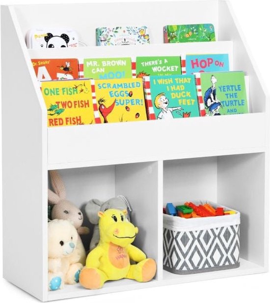 Coast Boekenkast voor Kinderen - 3 Traps vak + 2 Planken - Hout - Wit - 70 x 30 x 80 cm