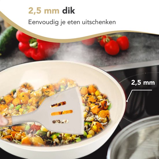Rochester 18-delige Pannenset met Deksels - Set met PFAS-vrije Kookpotten, Koekenpannen & Steelpannen - Koekenpannenset - Kookpottenset - Inductie - Aluminium - Beige