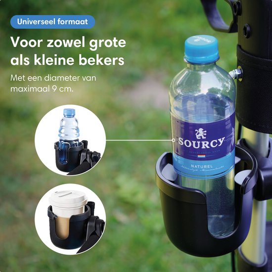 Safe Life® universele Bekerhouder & Telefoonhouder – voor Rollator, Rolstoel, Kinderwagen & Meer
