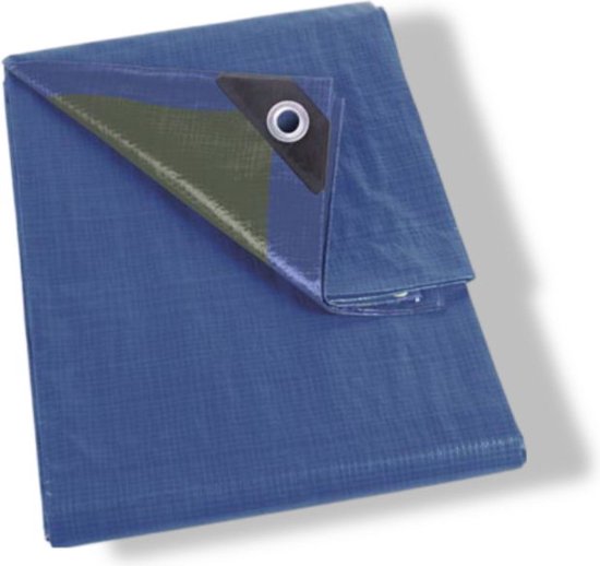 Perel Dekzeil, 12 ringen, versterkte hoeken, rechthoekig, blauw/groen, 70 g/m², 2 x 4 m