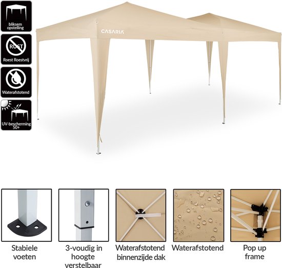 Deuba Partytent - Paviljoen - EasyUp - Opvouwbaar - Waterdicht - Met Draagtas - 600 x 300 x 200 cm - Crème