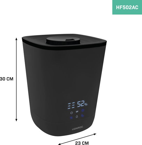 VONROC Luchtbevochtiger 4,5 liter - ultrasoon - UV-sterilisatie - 360° mistuitlaat - Incl. afstandsbediening