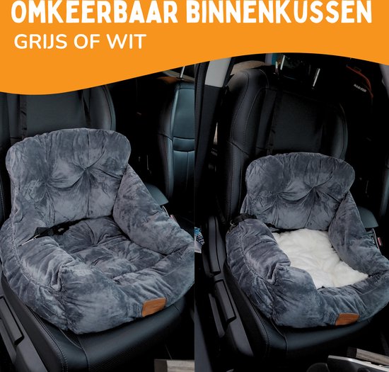 By Cee Cee Luxe Hondenmand Auto – Autostoel Hond – Zacht en Stijlvol - Hondenstoel - Met veiligheidsriempje - Donkergrijs Autozit