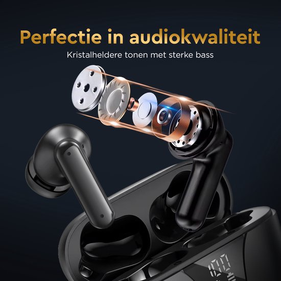 Golden Sound Oortjes draadloos - Draadloze oordopjes - Bluetooth oortjes - Active Noise Cancelling - Sport oordopjes - Led display - Touch functie - Geschikt voor elke smartphone & laptop