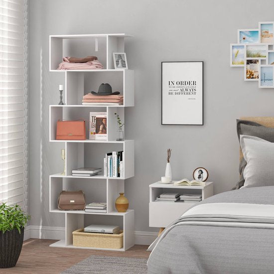 Woltu 6-vaks Boekenkast Wit 60 x 160 x 23,5 cm – Moderne open kast met speels design