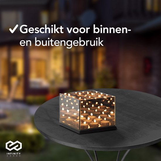 Infinity Goods Waxinelichthouder - Theelichthouder - 9 Waxinelichtjes - Reflecterend Spiegel Glas - Kaarsenhouder - Zwart