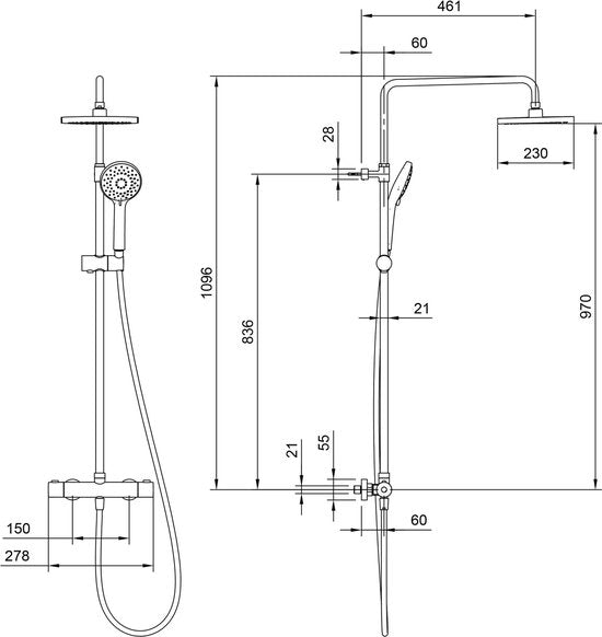 Villeroy & Boch Universal Showers Douchesysteem met drie functies voor wandmontage - chroom
