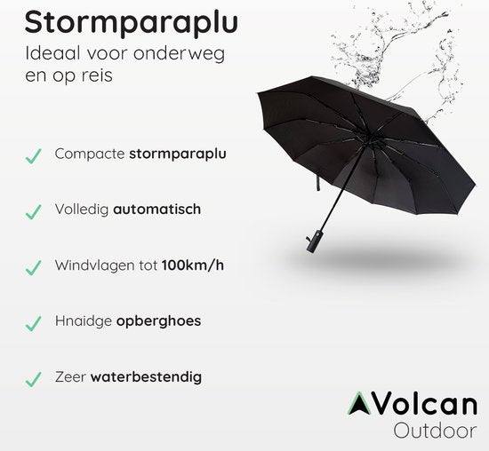 Volcan Stormparaplu Opvouwbaar - Stormparaplu's - Inklapbaar - Ø 110 cm - Windproof tot 100km p/u - Grote Paraplu - Automatisch - Zwart