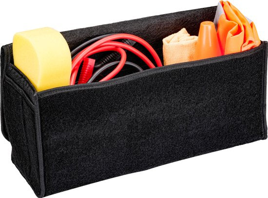 BLACK+DECKER - Kofferbak Organizer - Kofferbak Tas - 55 x 15 x 23 CM - 1 Groot Vak en 2 Insteekvakken - Boodschappen en Auto Accessoires - Met Klittenband - Zwart