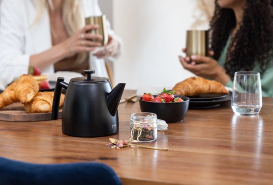 Vaja® Theepot Juliette Zwart - Theepot - Theepot met filter - Theekan - Theepot Dubbelwandig - RVS Theekan - 1 Liter