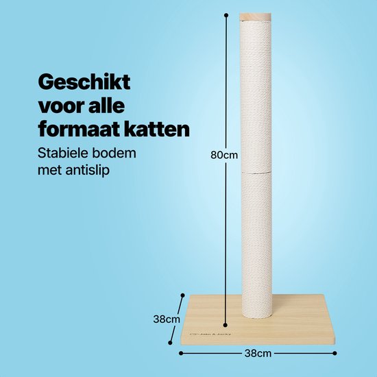 Jake en Jacky Krabpaal Hout - Houten Krabpaal voor Katten - met Papieren Touw - Krabmeubel - 80 cm