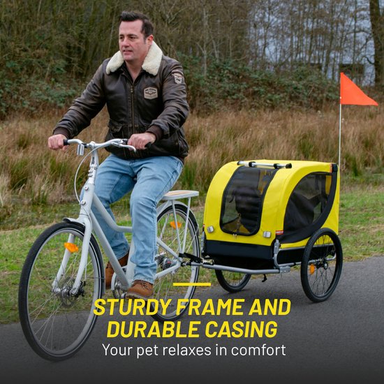 Dunlop Hondenfietskar - Fietskar Hond - Fietskarren voor Honden tot max. 40 KG - Fietskar Bagage - Fietsaanhanger met Reflectoren en Verstelbare Regenhoes - Honden Fietskar - Hondenkar - Geel