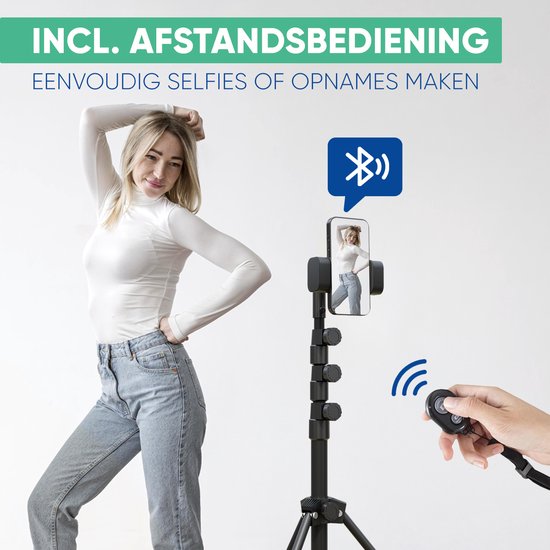 Serve Tablet Standaard - Tripod Houder Statief voor Smartphone & Tablet - Incl. Draagtas & Bluetooth Remote - iPad Tablethouder Lessenaar Aluminium - Zwart
