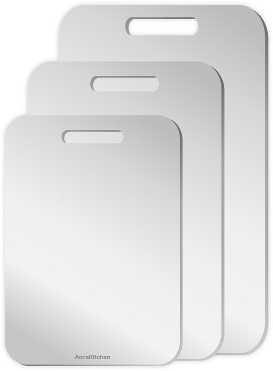 AoraKitchen Snijplank RVS - Set 3 Stuks - Snijplanken - Vaatwasserbestendig - Titanium Gestabiliseerd