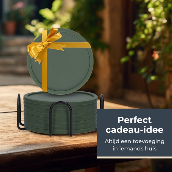 Castagnola Siliconen Onderzetters – Onderzetters voor Glazen – Design Onderzetters met Houder – Onderzettersset – Anti Slip - Set van 8 – Groen