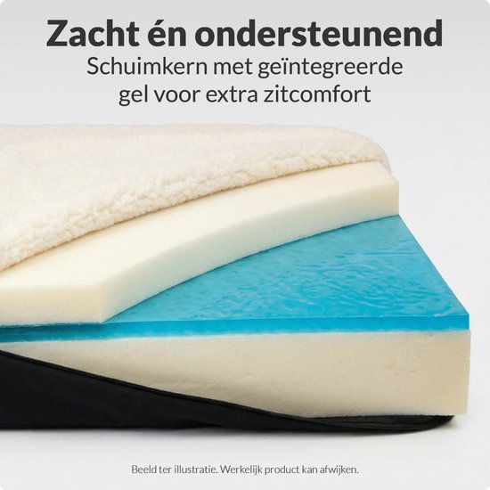 VEX VX-102 Zitkussen met Gel - Ondersteunt de Houding - Foam, Gel, Sherpa en Polyester - Universeel voor Diverse Zitoppervlakken - Wit / Zwart